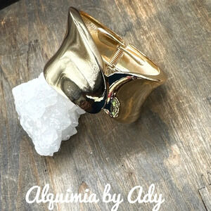 Lux gold maximalism gold very chunky cuff bangle bracelet adjustable